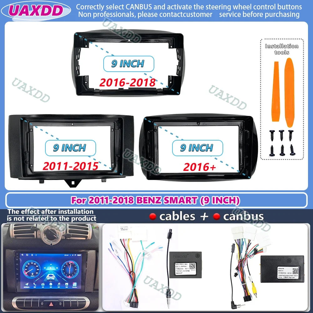2 Din Car radio Android For 2011-2018 BENZ SMART 9INCH frame fascia cable video multimedia