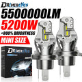 2x Fanless H4 H7 LED Headlight 1:1 Mini Size Head Lamp Wireless 5500000LM 16PCS 8035 CSP C