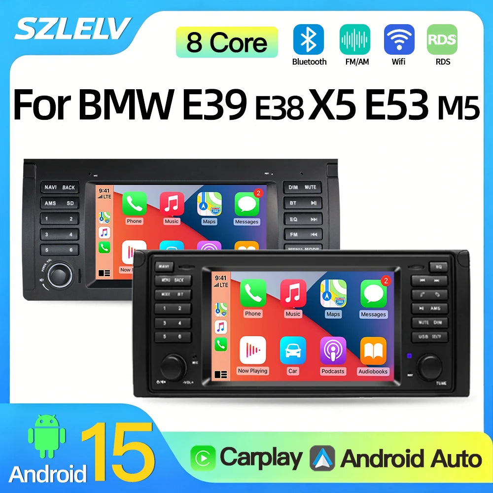 SZLELV Android Auto Car Radio For BMW 5 Series E39 X5 E53 M5 1996-2003 Multimedia Player V