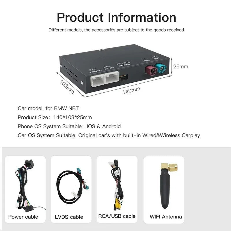 Wireless CarPlay & Android Auto Mirror Link Functions Decoder For BMW NBT CIC System 1 2 3