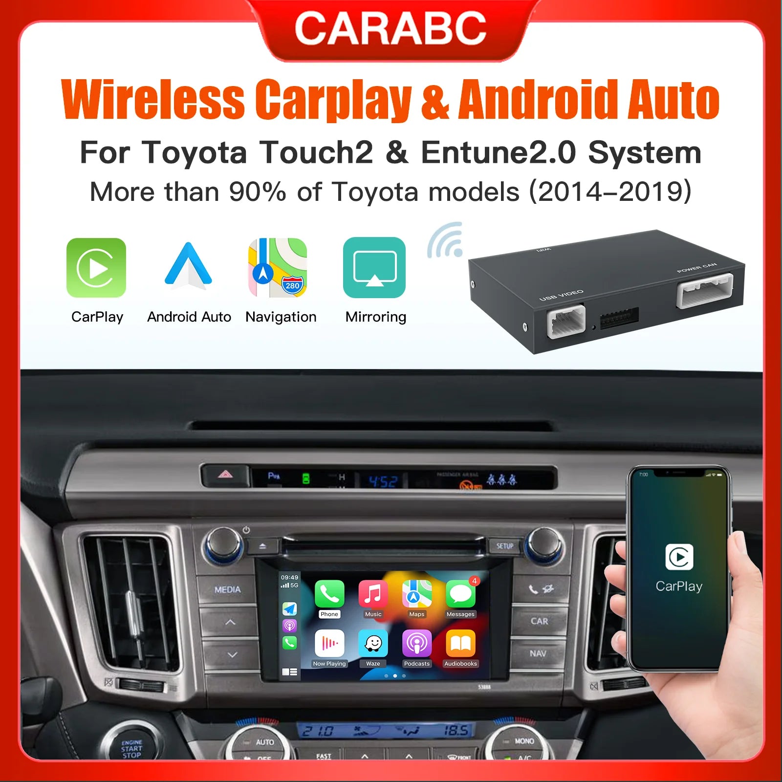 CARABC Wireless Carplay Android Auto module For TOYOTA CHR Corolla Camry Auris prius RAV4  | AUTOKITSHOP