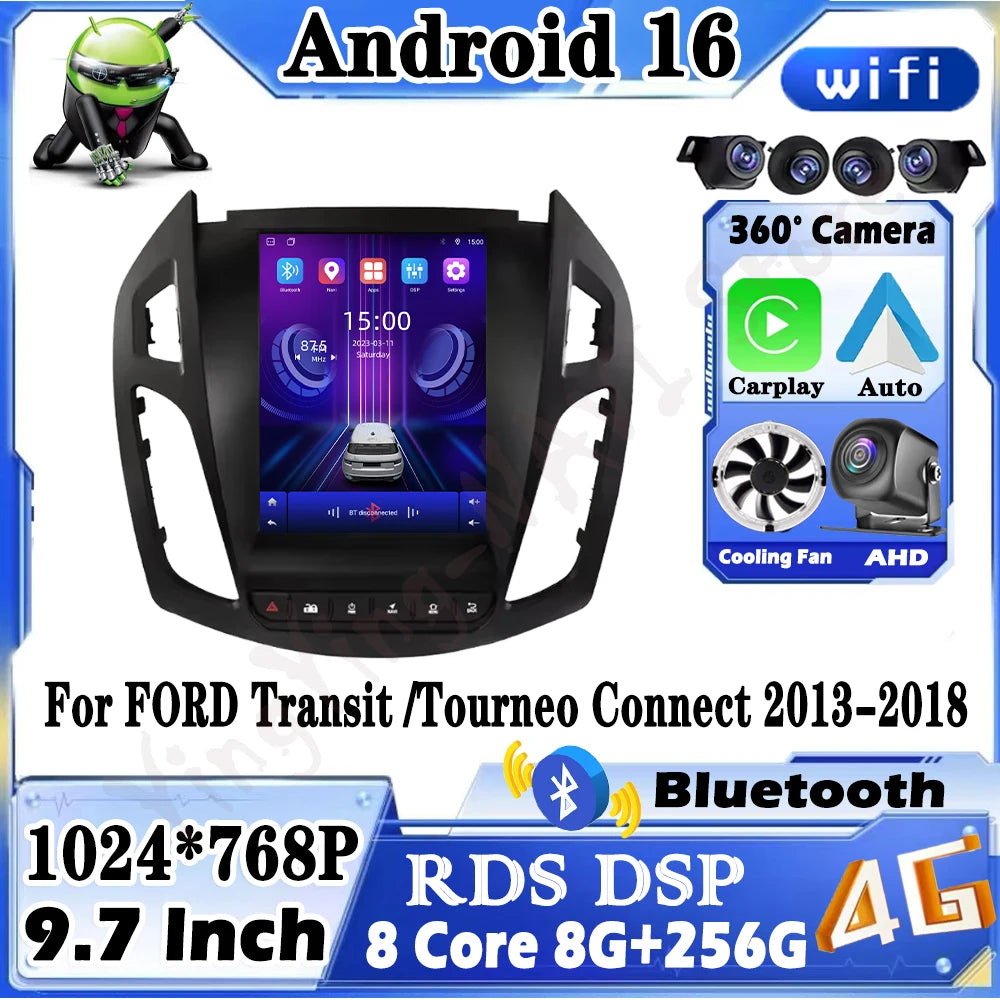9.7 Inch For FORD Transit /Tourneo Connect 2013-2018 Wireless Carplay Android Auto Radio B