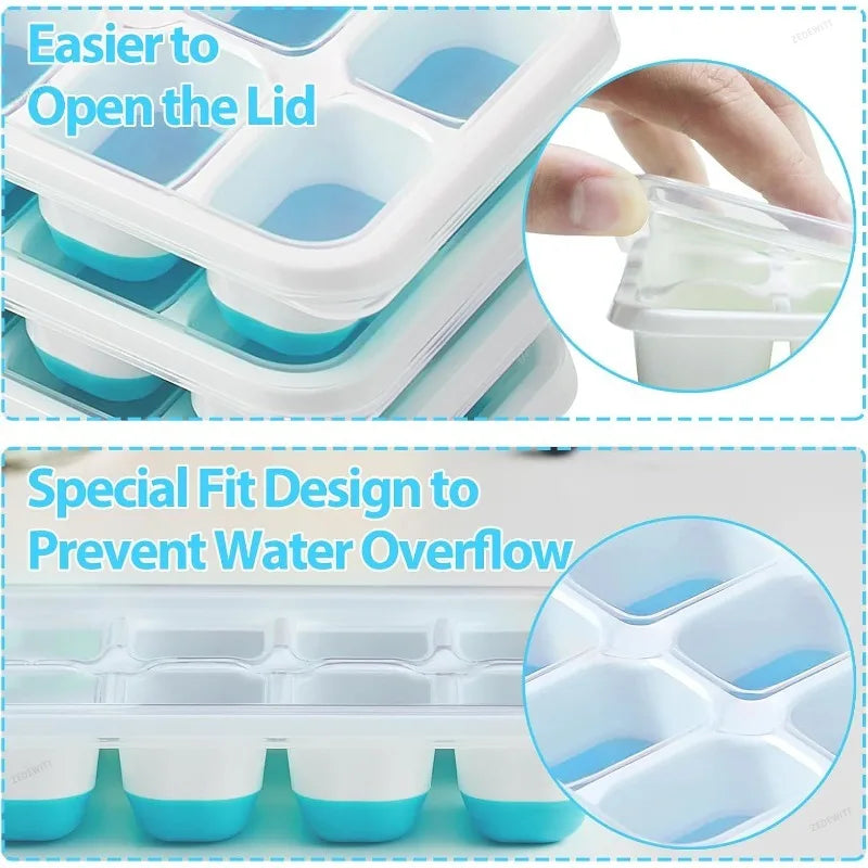 Stackable Ice Cube Tray Set 3 Pack With Lid And Storage Bin Silicone Bottom Freezer Mold With Ic - Automotive LED Light