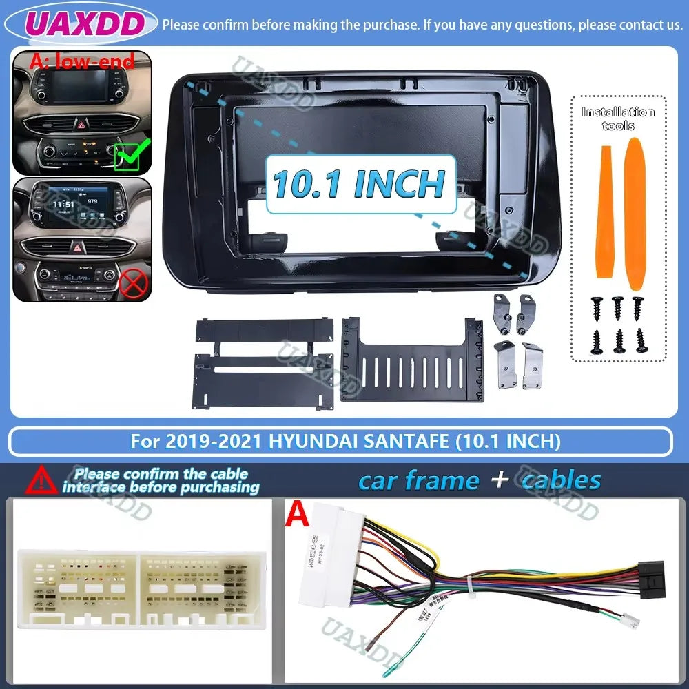 For 2019-2021 Hyundai SANTAFE 10.1inch 2 Din Car stereo radio Android frame panel fascia c