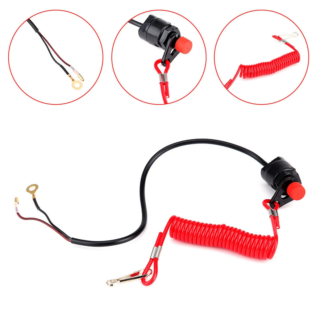 1Pc Boat Outboard Switch Engine Motor Lanyard Kill Urgent Stop Button Safety Connector Cord Comp - Automotive LED Light