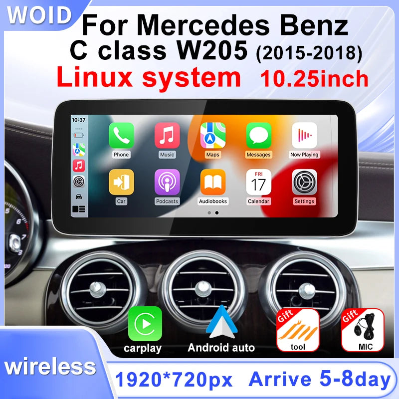 For Mercedes Benz C Class C180/200/300 W205 GLC X253 2015-2018 Car Multimedia Player Wirel