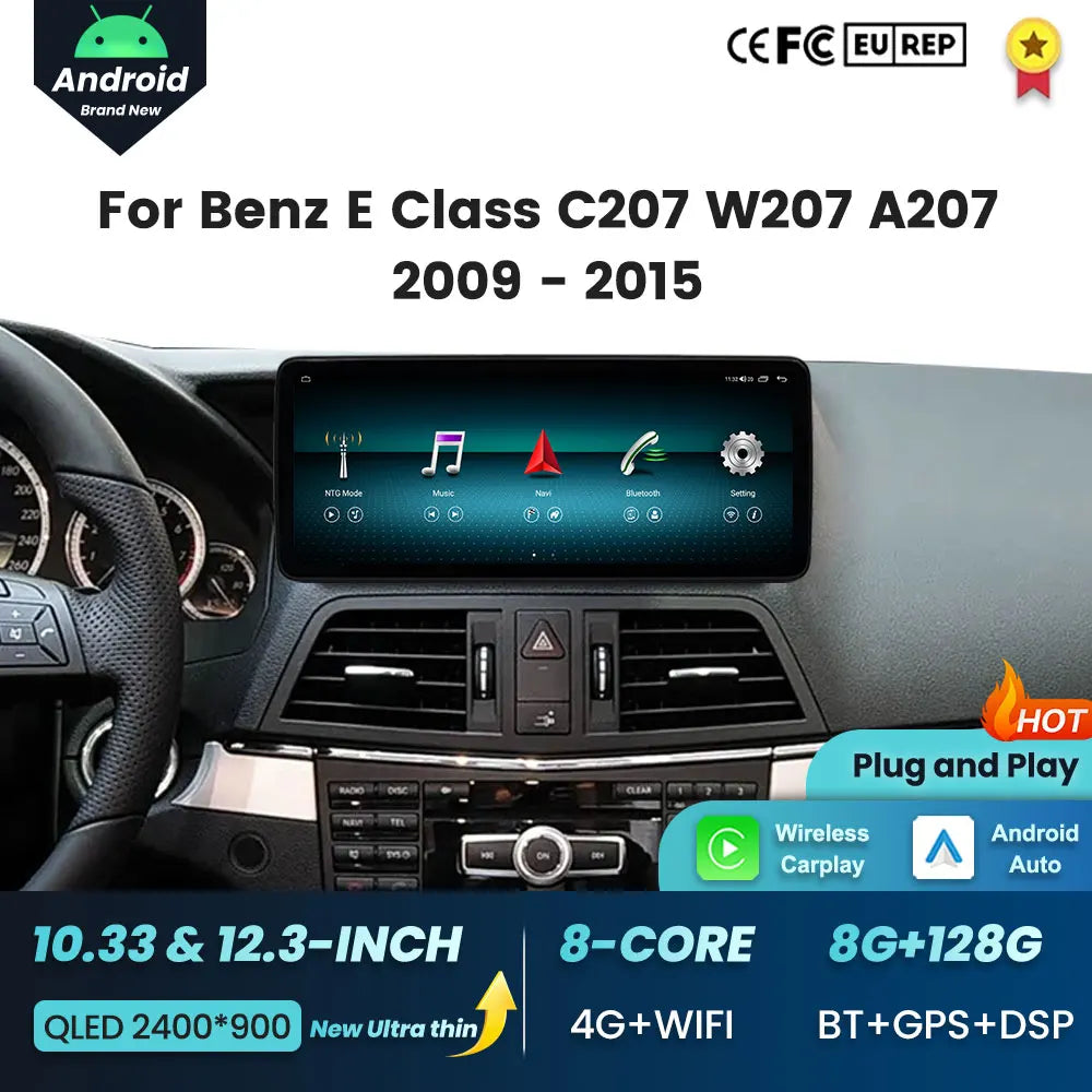 10.33 / 12.3 inch Android 16 for Benz E Class C207 W207 A207 2009 - 2015 WiFi 4G QLED 2K T | AUTOKITSHOP