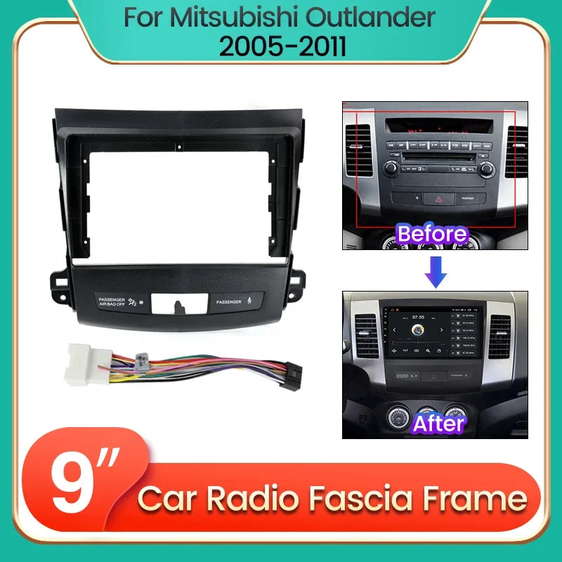 9inch Car Radio Frame Cable Dash Mount Kit for For Mitsubishi Outlander 2005-2011 Audio Fa | AUTOKITSHOP