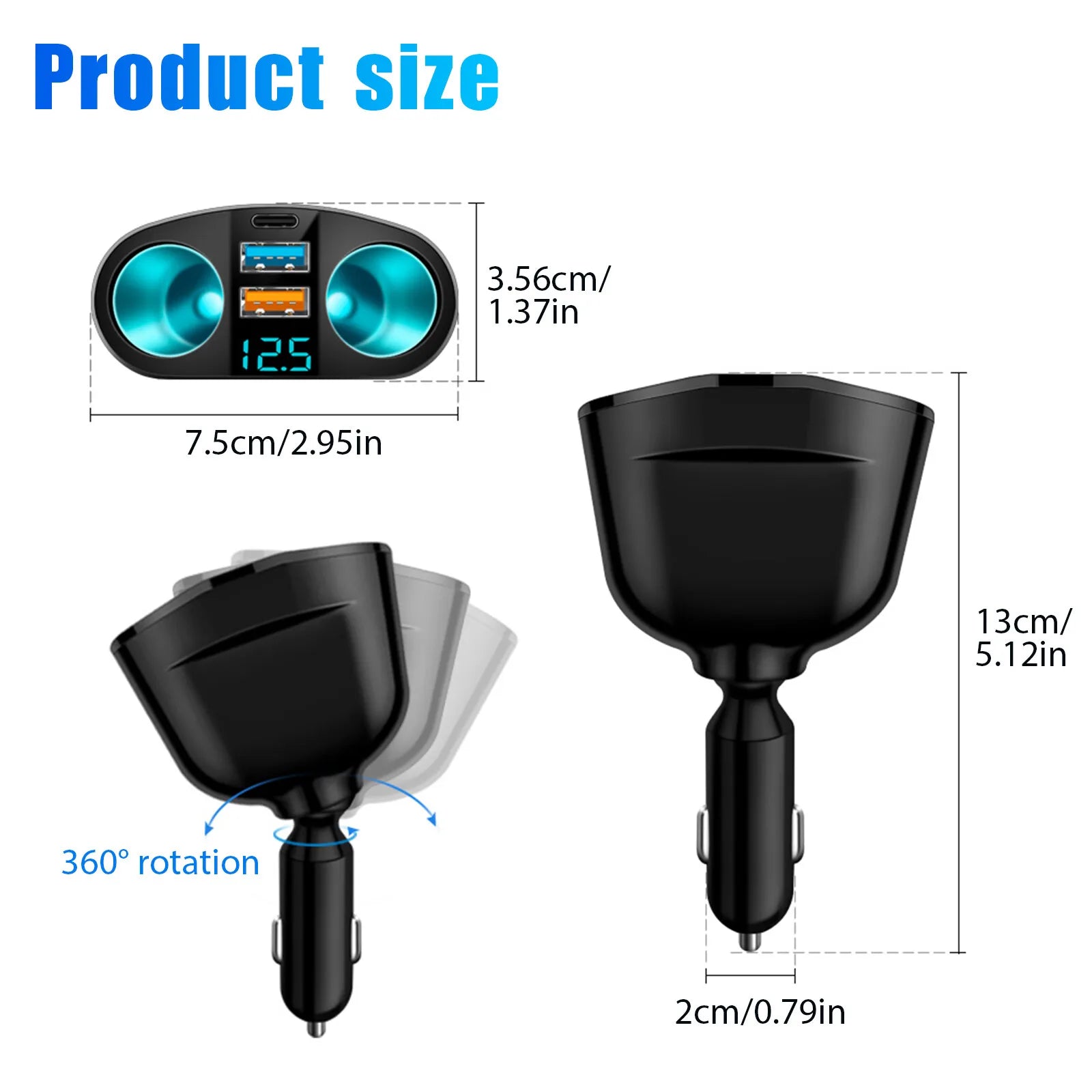 Outlet Dual PD USB 12V 120W Car Cigarette Lighter Socket Splitter Power Adapter Charger Ca