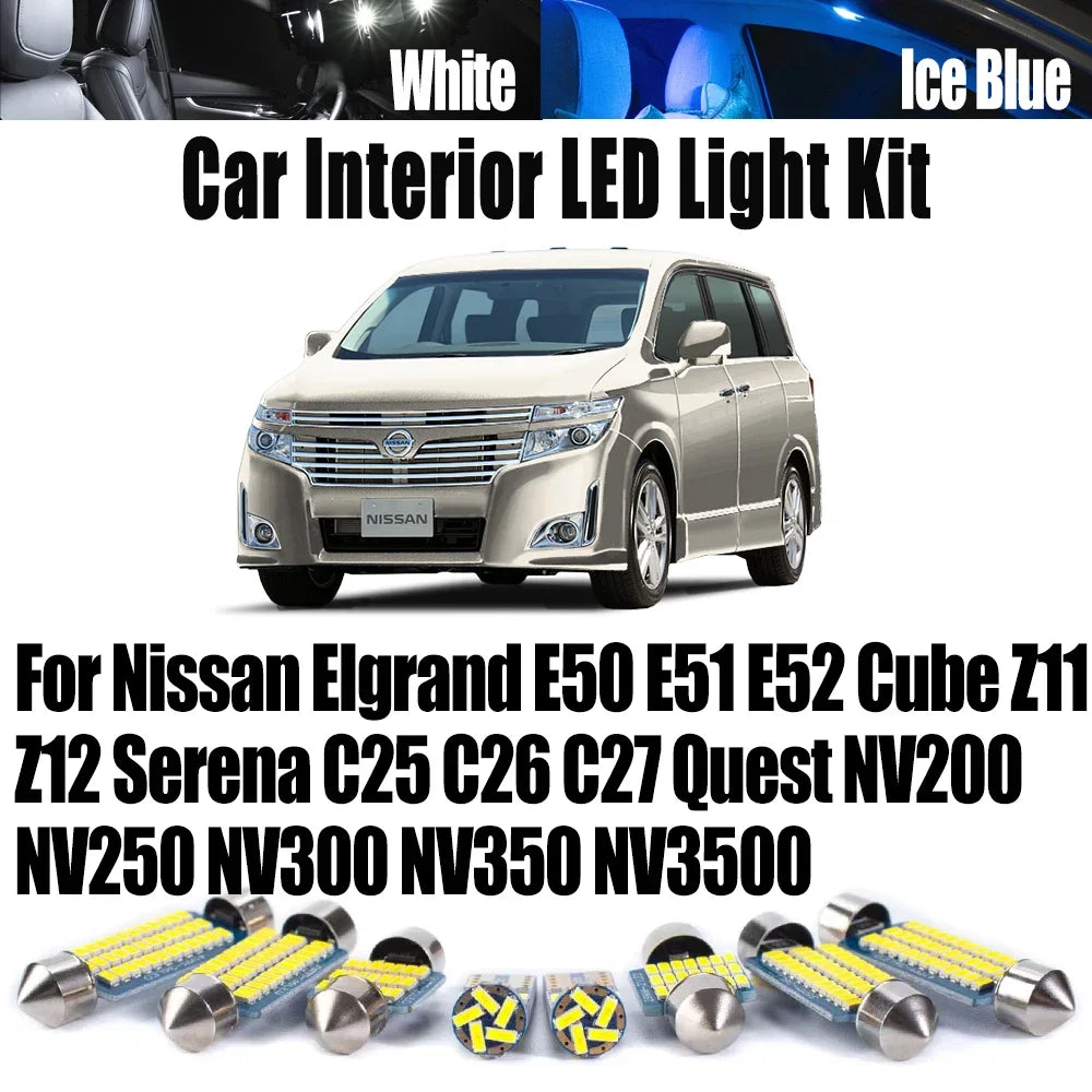 LED Interior Light Kit for Nissan Elgrand E50 E51 E52 Cube Z11 Z12 Serena C25 C26 C27 Quest NV200 NV250 NV300 NV350 N...