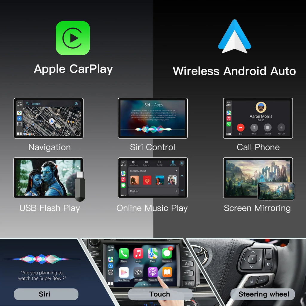CARABC Wireless Carplay Android Auto For TOYOTA RAV4 Corolla Tacoma Camry CHR Tundra Highl