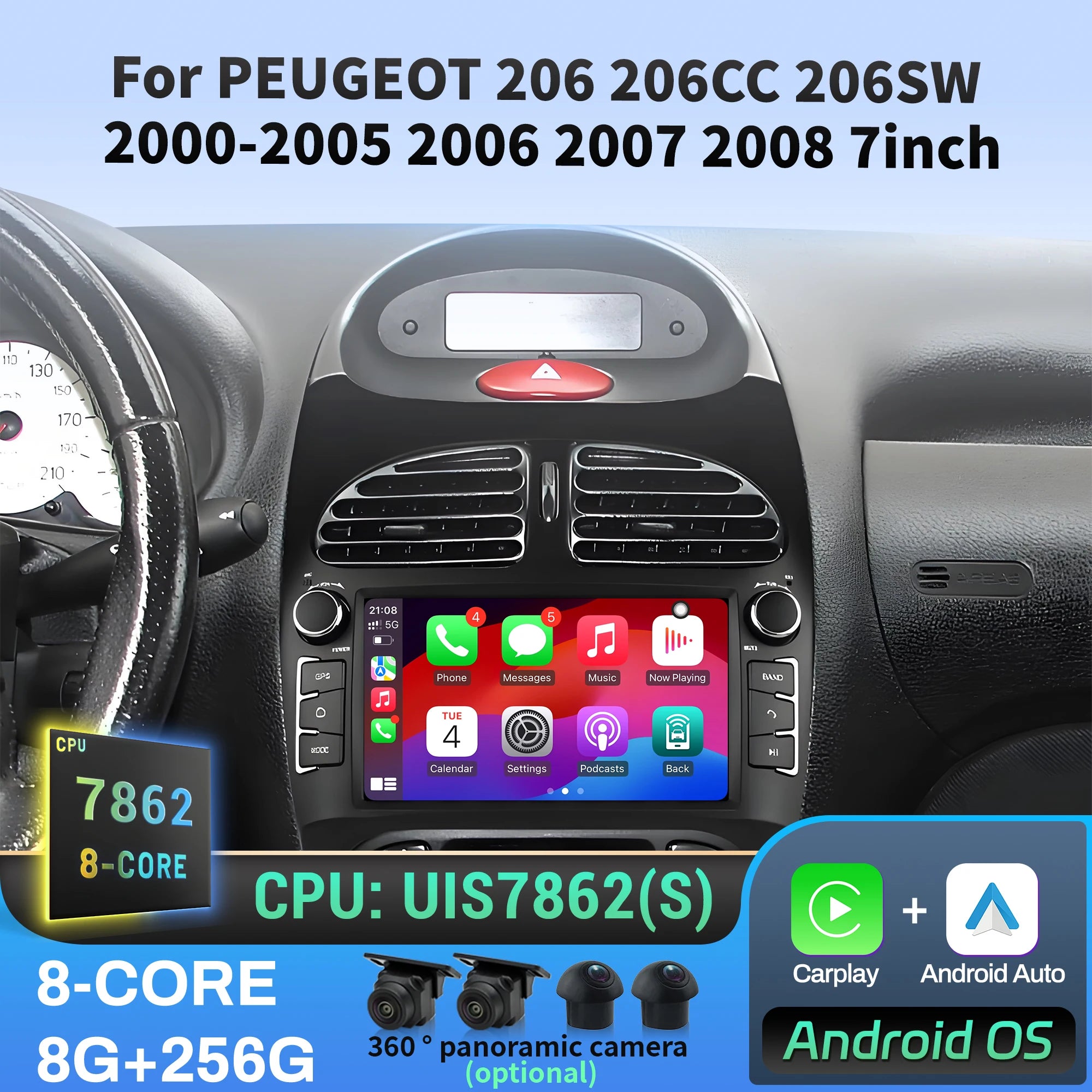 7 inch Car Radio For PEUGEOT 206 206CC 206SW 2000 2001 2002 2003 2004 2005 2006 2007 2008