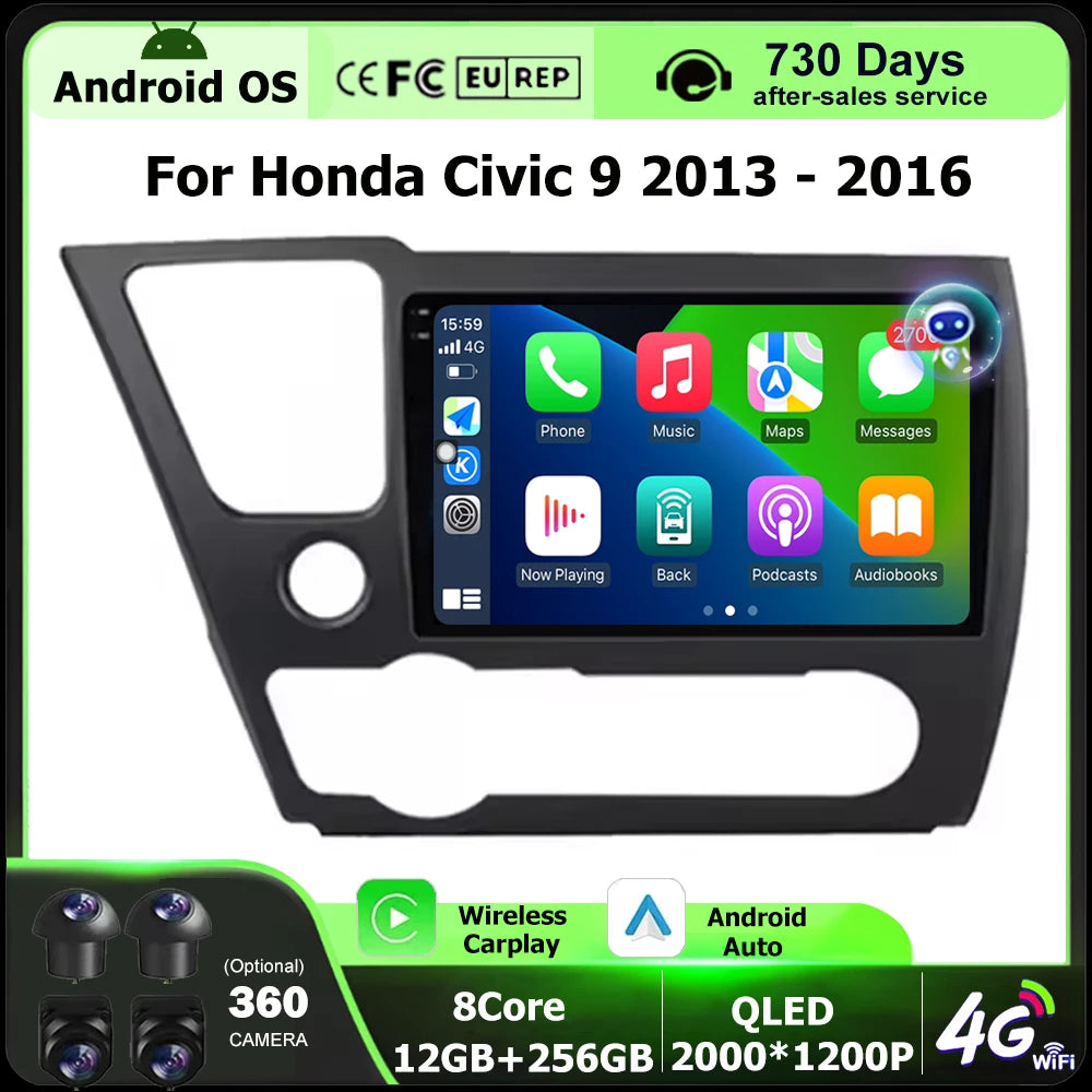 Android 16 Auto For Honda Civic 9 2013 - 2016 Car Radio Multimedia Video Player GPS Naviga