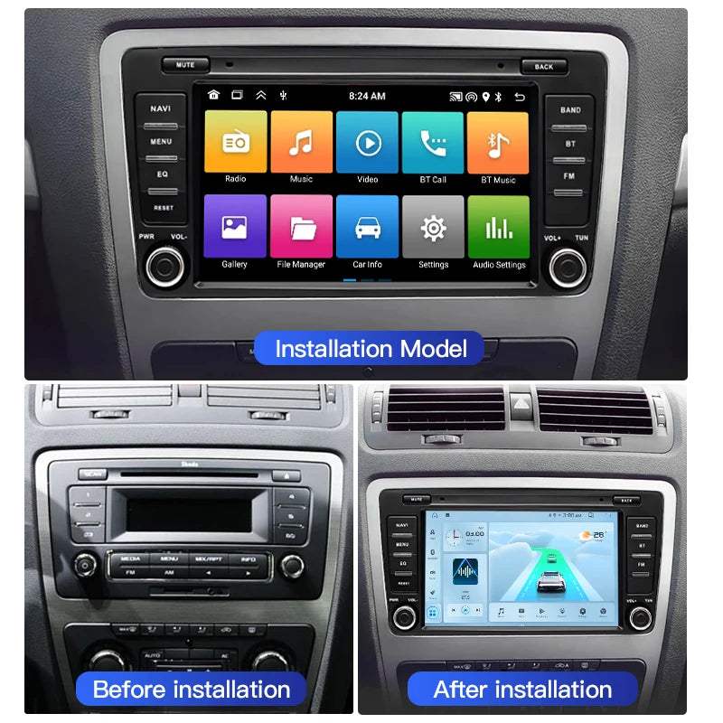 SZLELV Android 15 Car Multimedia Radio For Skoda Octavia Mk2 A5 2004-2013 Player CarPlay A