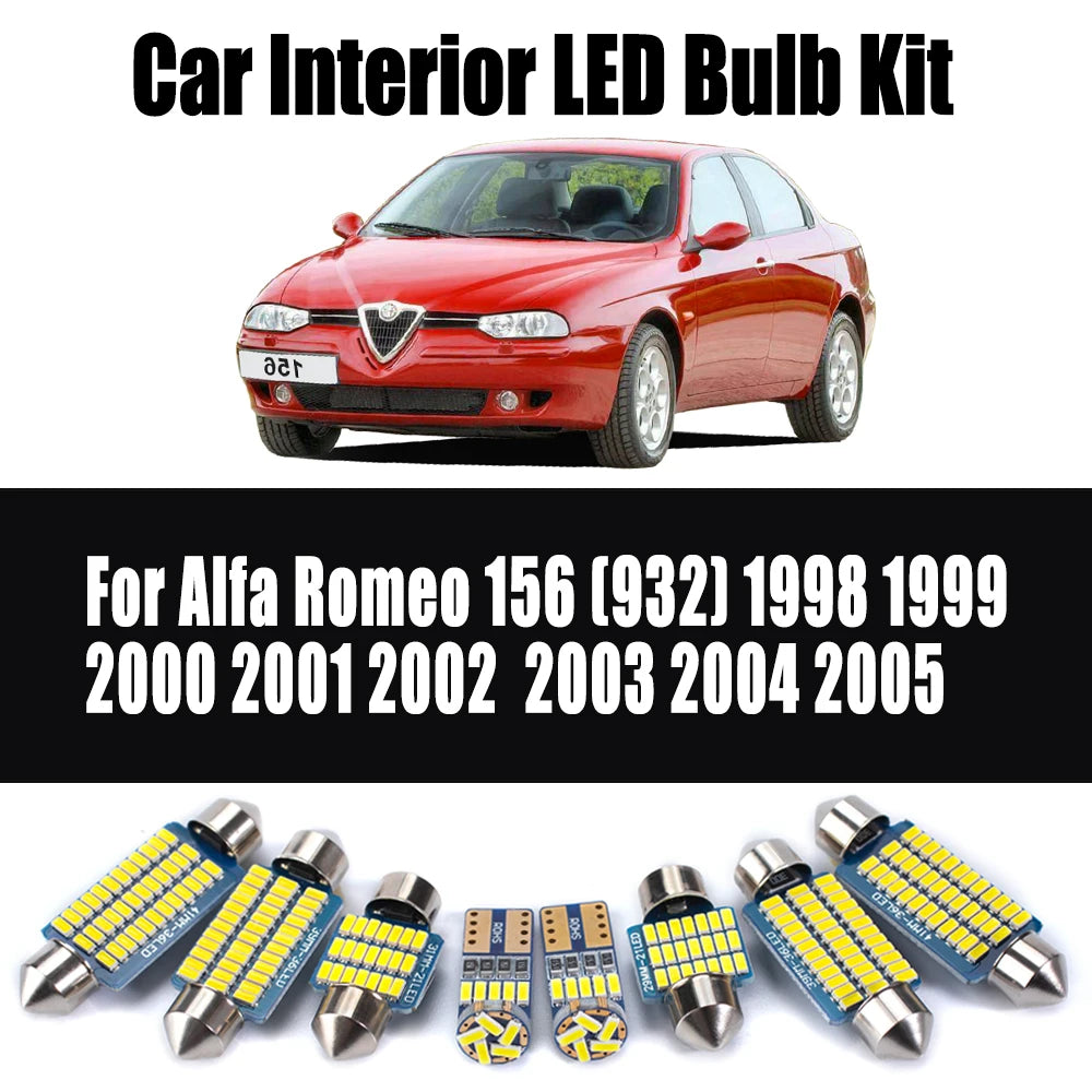 10-Piece LED Interior Light Kit for Alfa Romeo 156 (932) 1998- 2004 - Canbus Dome Map Door Trunk Bulbs | AUTOKITSHOP