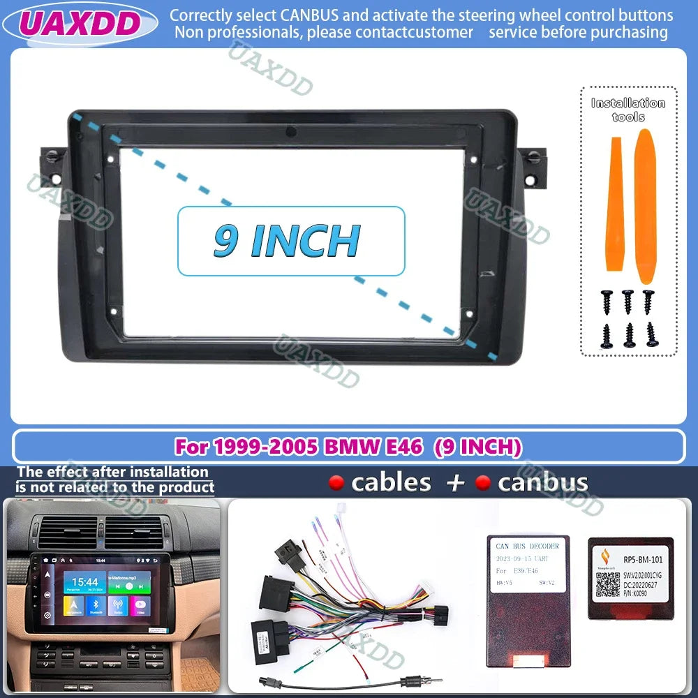 For 1999-2005 BMW E46 9inch 2 Din Car stereo radio Android frame panel fascia cable MP5 ha