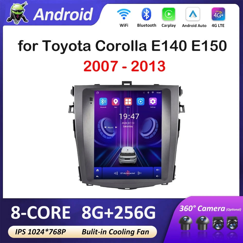 9.7 inch Android 14 for Toyota Corolla E140 E150 2007 - 2013 Car Multimedia Radio Video Pl