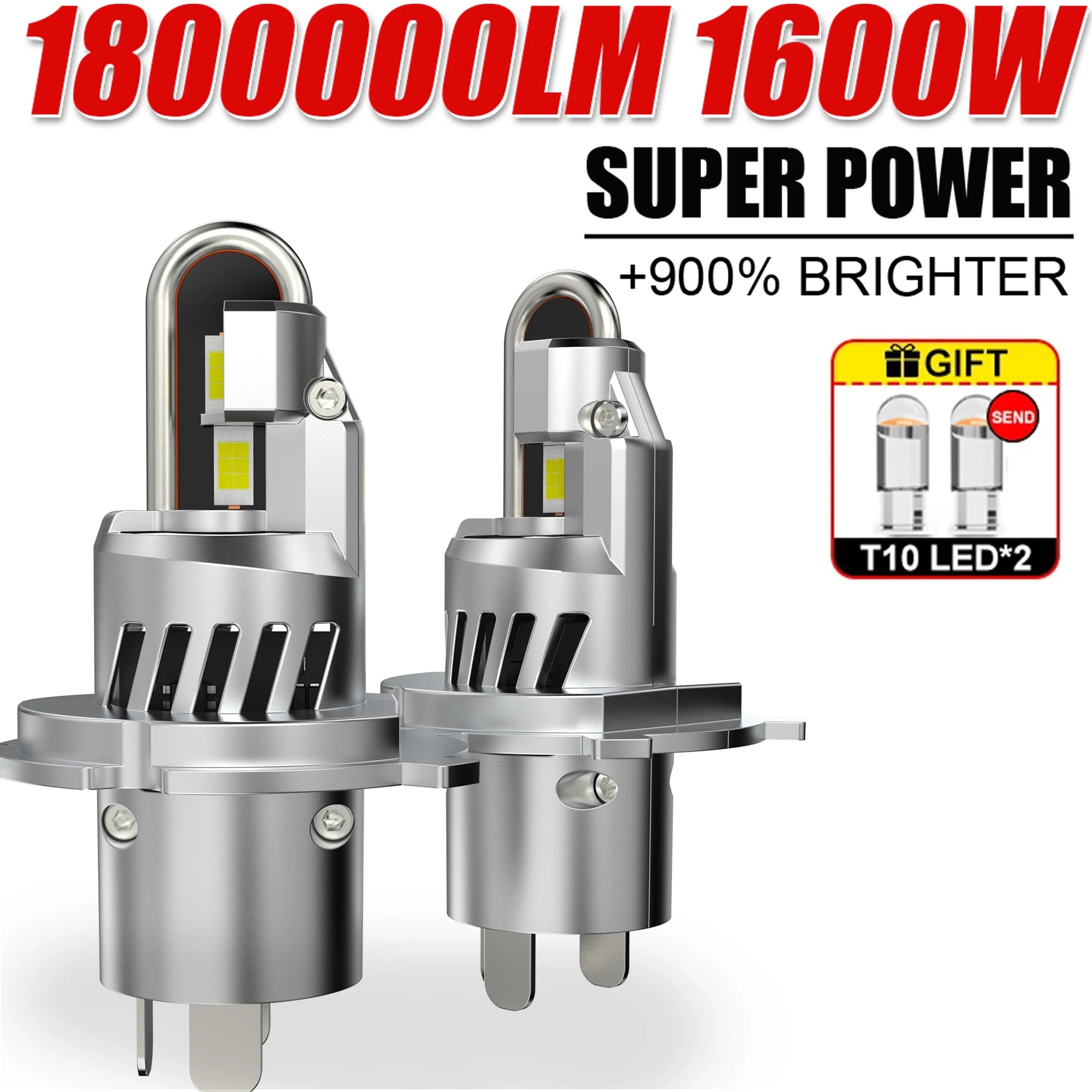 1600W Turbo H4 LED Headlight Bulbs CANBUS Lights 1800000LM Mini Lamp 1:1 3570 CSP Wireless