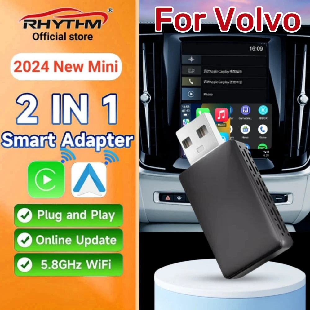 2024 NEW Mini 2in1 Ai Box Rhythm Wireless Carplay Adapter Android Auto Wireless For Volvo  | AUTOKITSHOP
