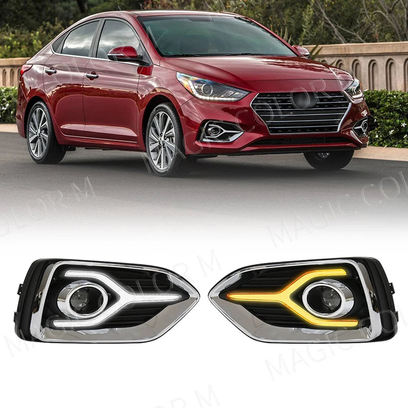 For Hyundai Accent 2018 2019 2020 DRL Daytime Running Light Fog Lamp Turn Signal Car Flash | AUTOKITSHOP