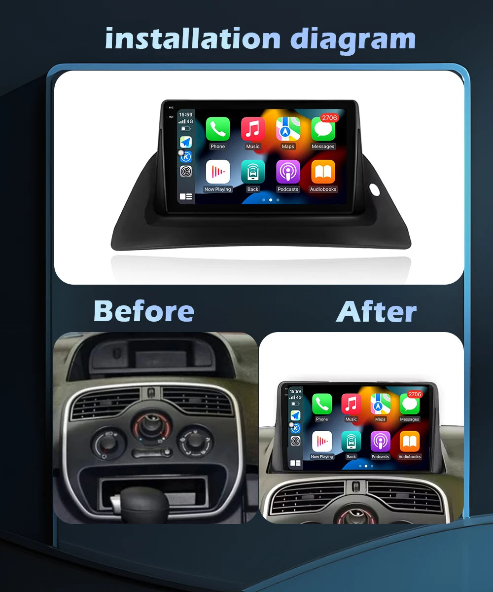 Android 16 For Renault Kangoo 2008 - 2018 Car Radio Multimedia Player Wireless CarPlay Nav