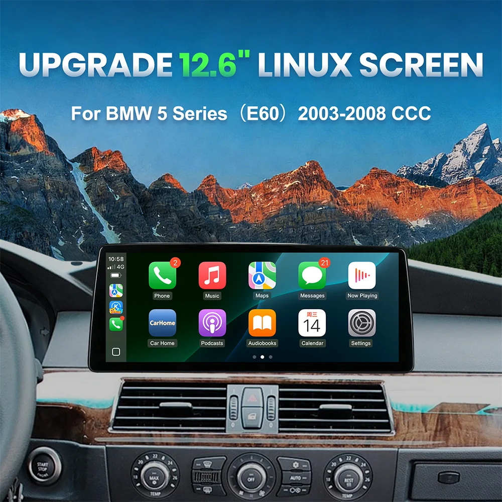 12.6 inch Ultra Wide Linux Screen Upgrade for BMW E60 5 Series 2003-2010 CCC CIC Supports