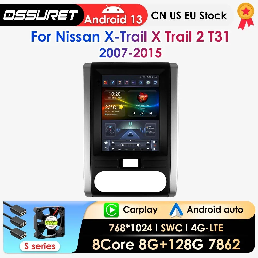 9.7'inch 2Din Carplay Android 13 Car Radio For Nissan X-Trail X Trail 2 T31 MX6 2007-2015