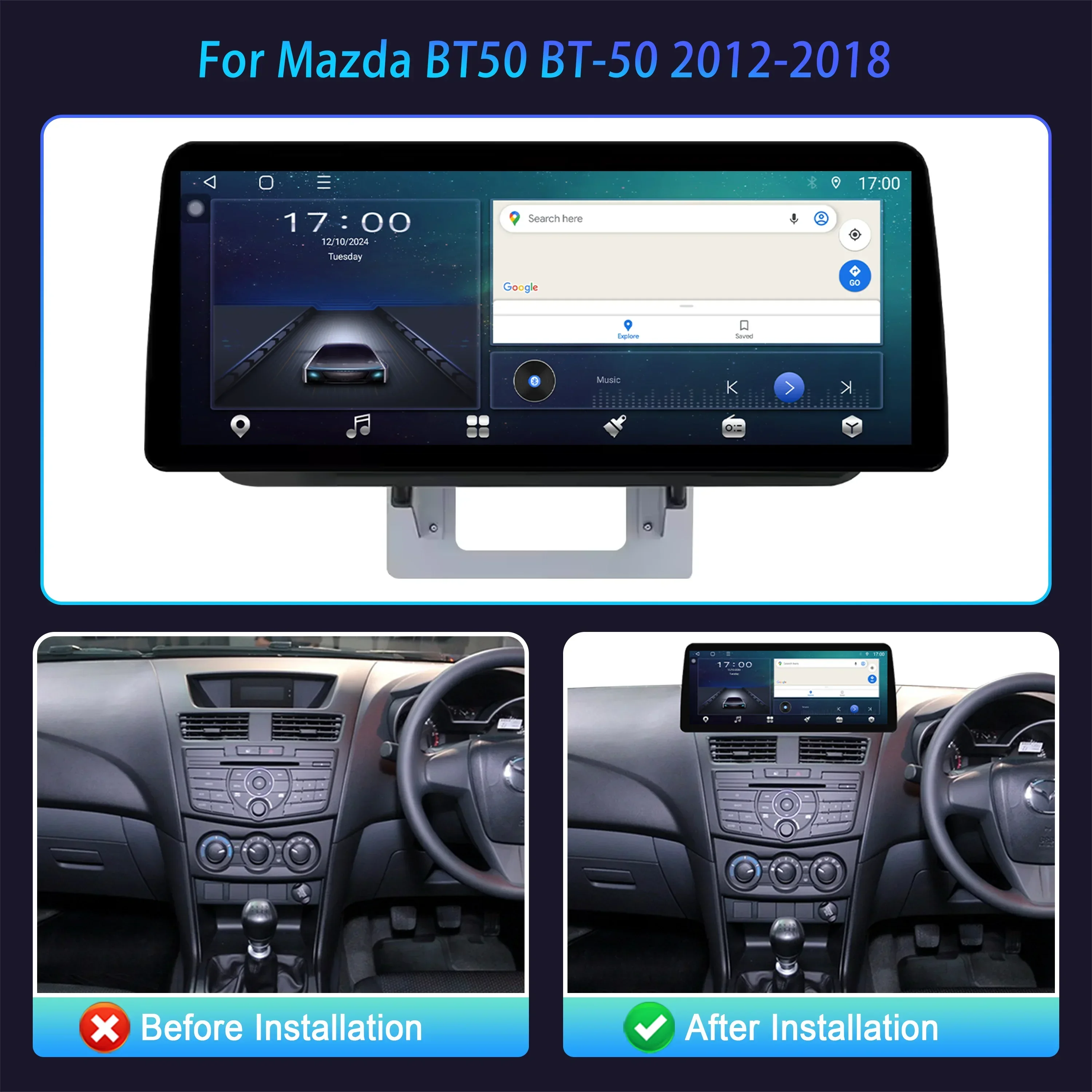 For Mazda BT50 BT-50 2012-2018 Car Radio panel Multimedia 4G GPS BT Android 15 Navigation