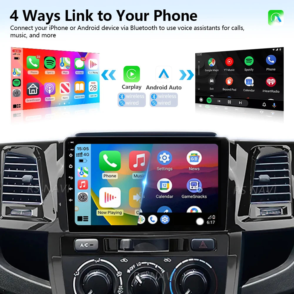 Plug and Play Android 16 For Toyota Fortuner Hilux Revo Vigo 2005 - 2007 Carplay 2K Car Ra
