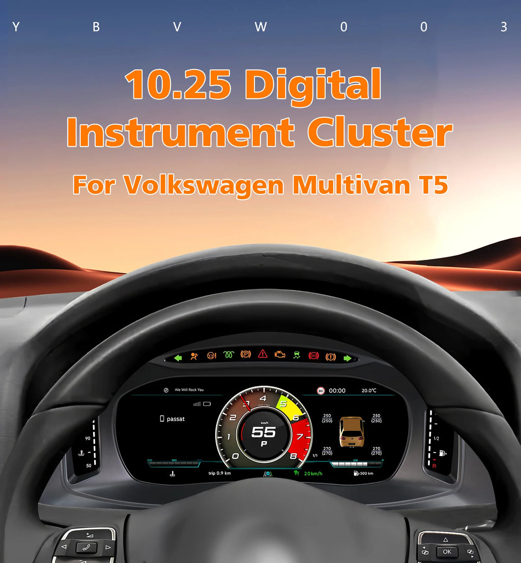1920*720 Car Dashboard panel for Volkswagen Vw Multivan T5 2008 - 2015 Digital Instrument