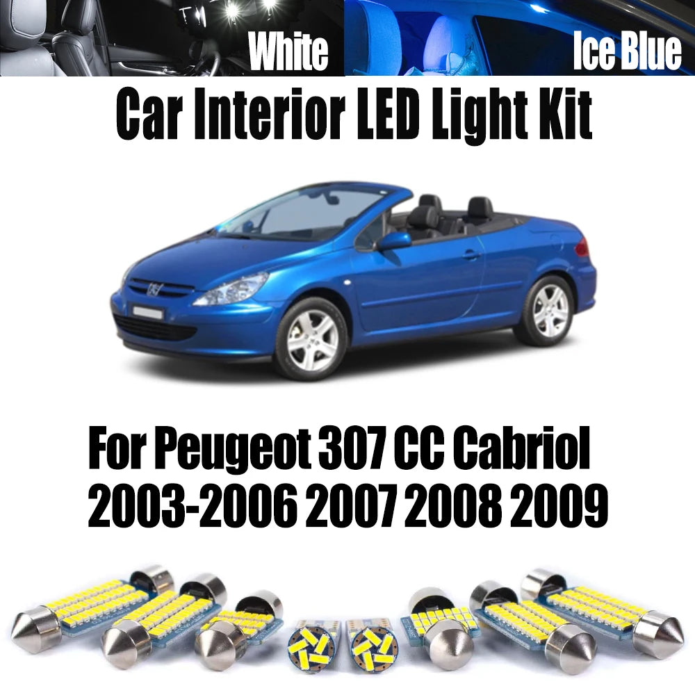 14-Piece LED Interior Light Kit for Peugeot 307 CC Cabriol 2003- 2006 - Canbus Dome Map Door Trunk Bulbs | AUTOKITSHOP