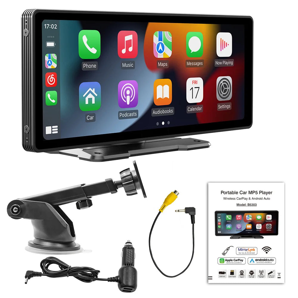 Portable 9.3" IPS Screen Multimedia Player Compatible with Wireless CarPlay Android Auto M