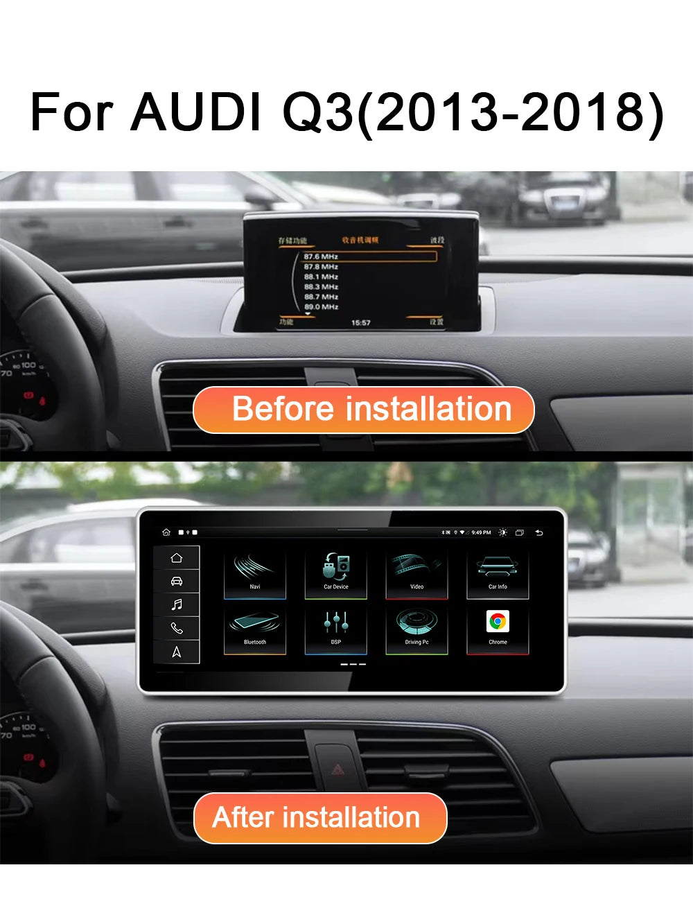 Android 14 Radio For Audi Q3 2013 2014 2015 - 2018 Car Multimedia Player Navigation GPS St