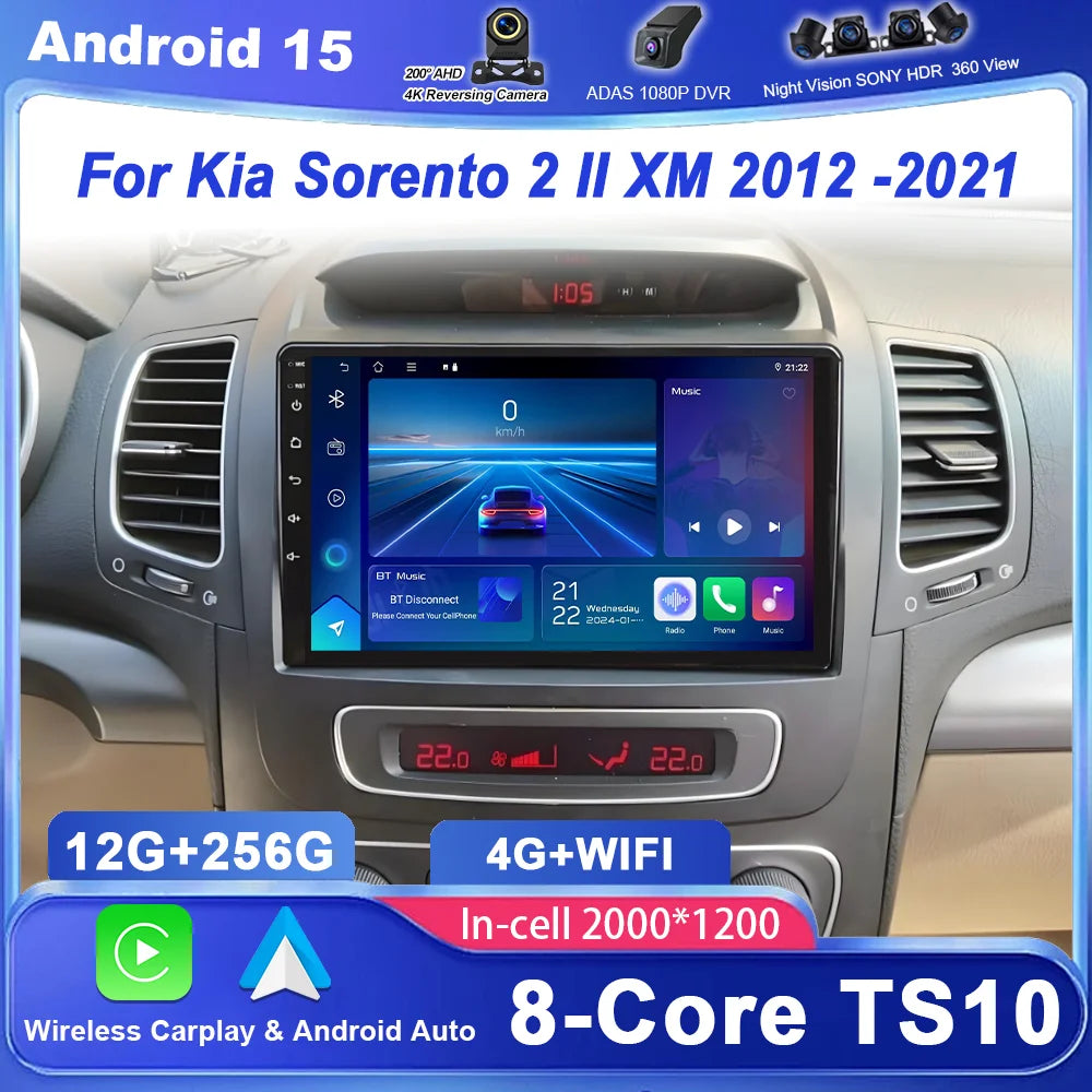 Android 15 For Kia Sorento 2 II XM 2012 -2021 Car Radio Multimidia Player GPS Navigation 4