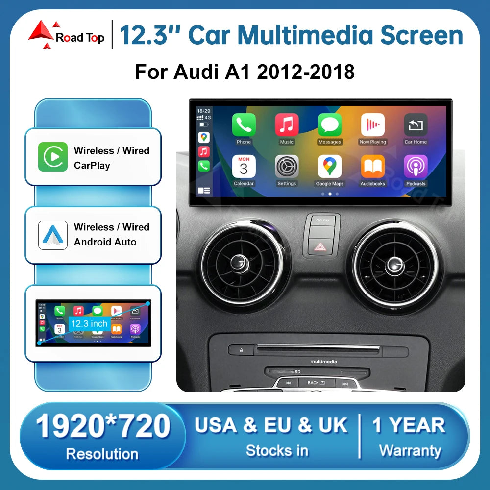 RoadTop 12.3'' Linux Touch Screen Car Multimedia Display For Audi A1 2012-2018 Wireless Ca | AUTOKITSHOP
