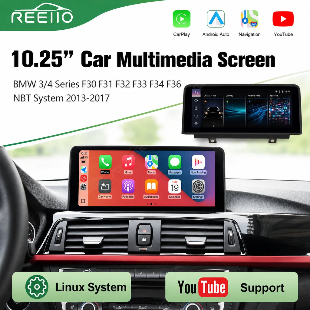 REEIIO 10.25 Inch CarPlay Android Auto Screen For BMW 3 4 Series F30 F31 F32 F33 F34 F36 2