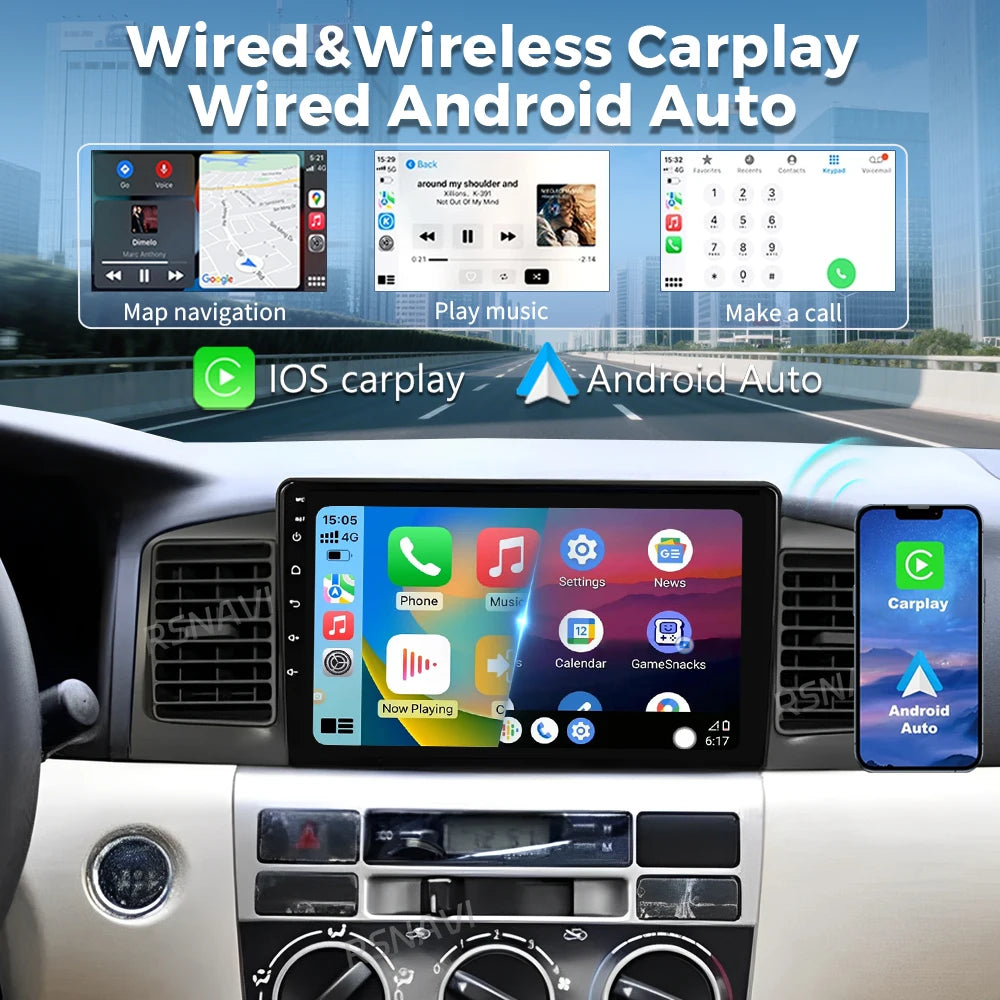 Qualcomm Android 16 For Toyota Corolla E130 E120 2000 -2004 2K QLED Android Car Radio Mult
