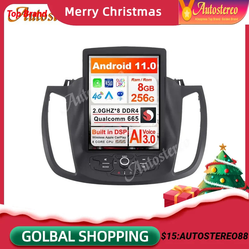 Vertical Screen Android13 Carplay For Ford Kuga 2013-2019 Tesla Style Car GPS Navigation H