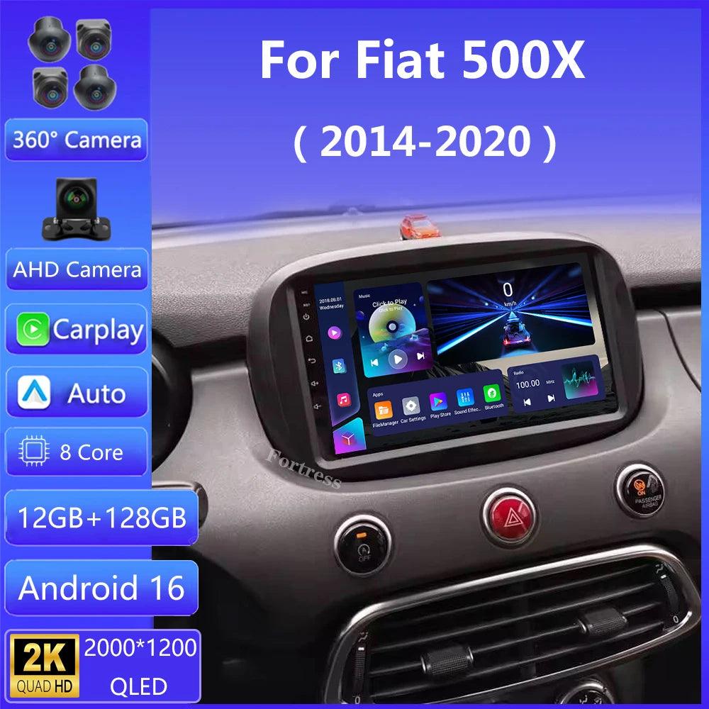 Android 16 Car Radio For Fiat 500X 2014 - 2020 Multimedia Video Player GPS 4G Carplay Auto