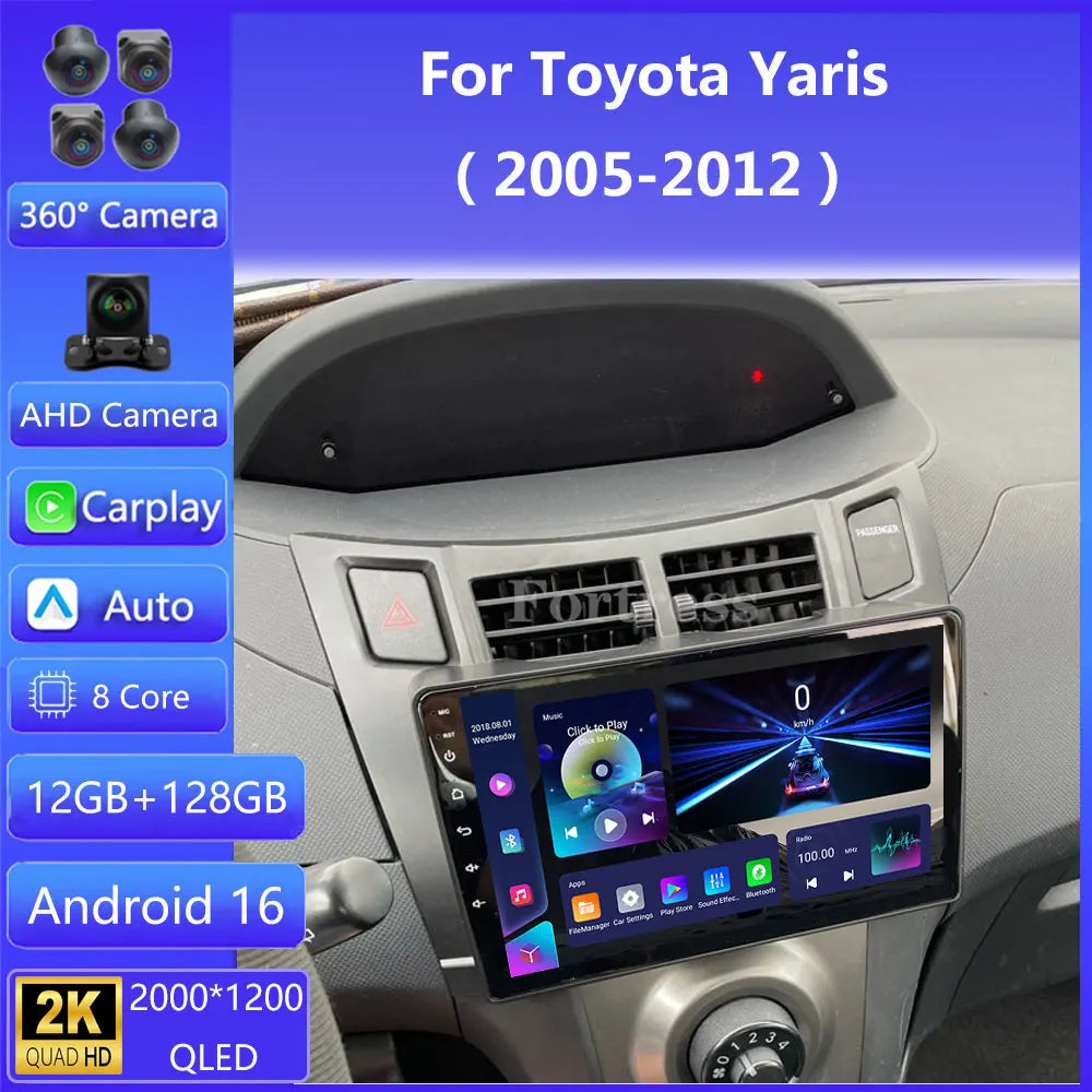 Android 16 all in one Car Radio For Toyota Yaris 2005 - 2012 Android Auto Multimedia Playe