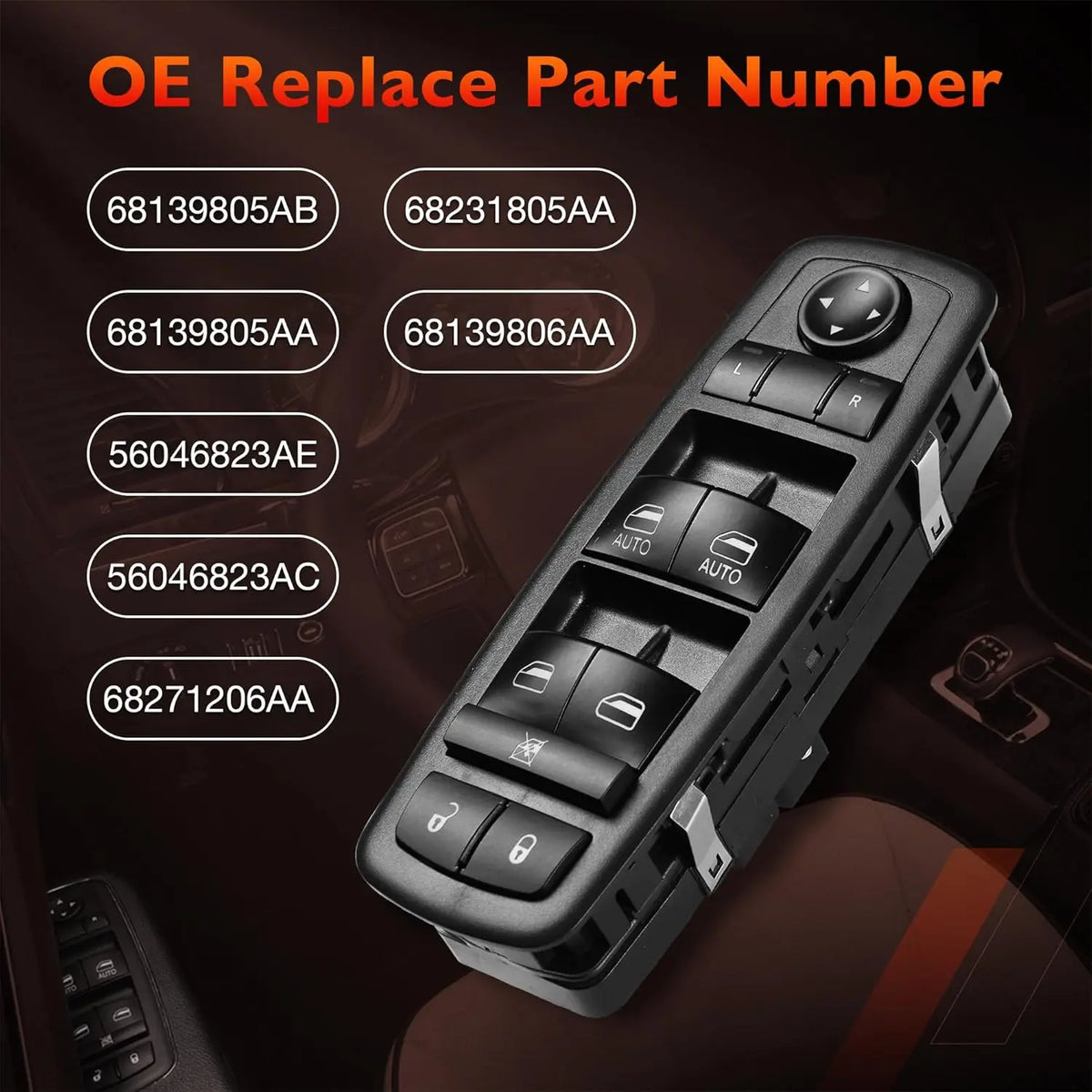 Master Power Window Switch Driver Side for Dodge Charger Journey Ram 1500 2500 3500 Chrysler 200 - Automotive LED Light