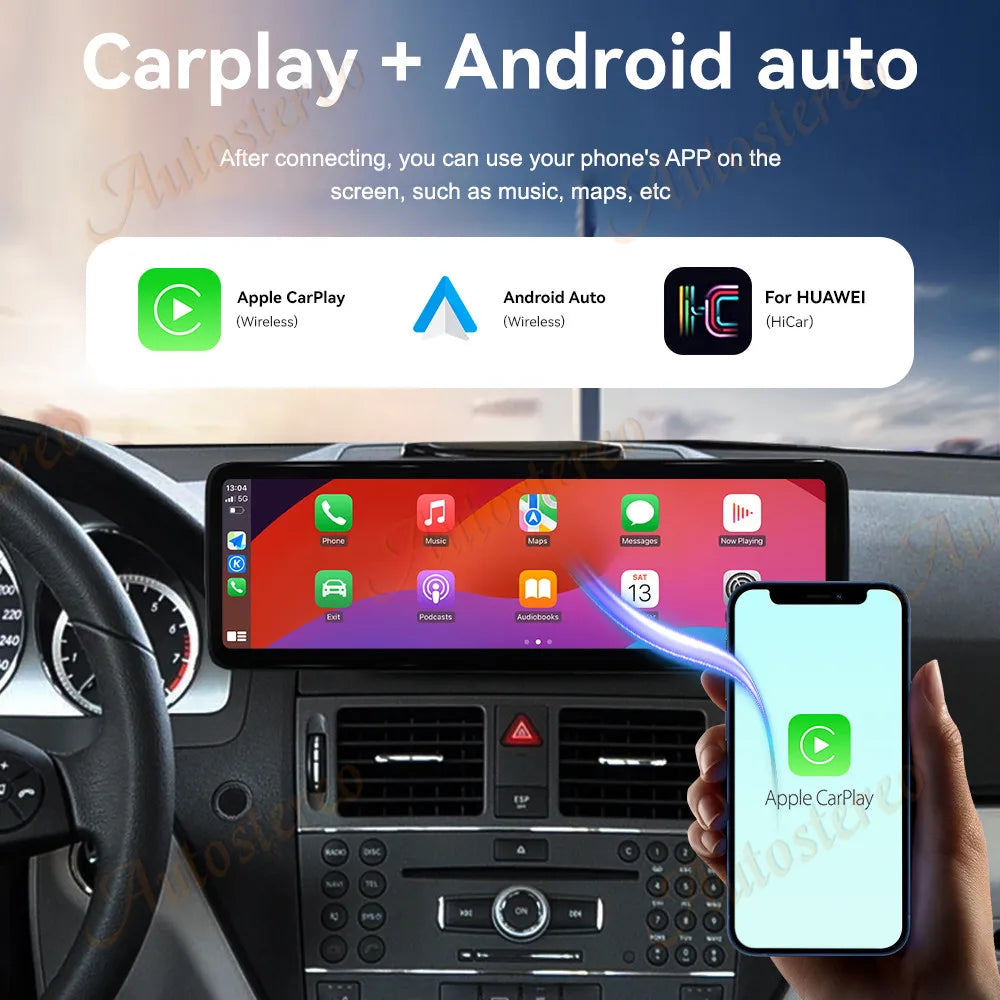 14.9 Inch Carplay 4G Android 14 For Mercedes Benz C Class W204 2007-2010 Car GPS Navigatio