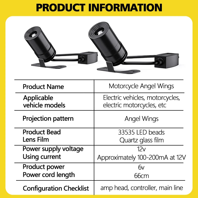 Motorcycle LED Chassis Lights Angel Wing Projection Lights Universal Fog Light Modified Pa