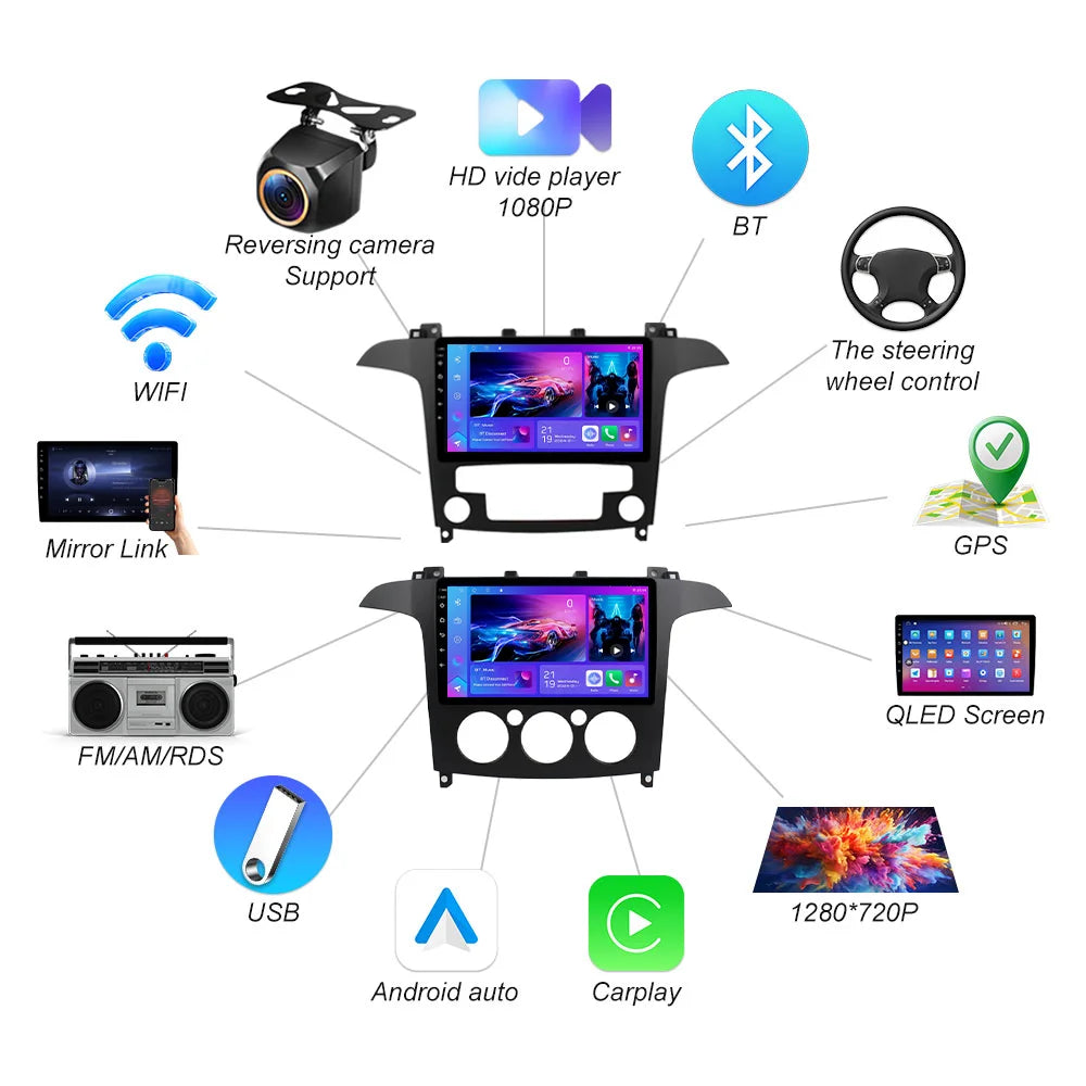 Android 16 For Ford S Max S-max 2007 2008 2009 2010 2011-2015 Car Radio Multimedia Video P | AUTOKITSHOP
