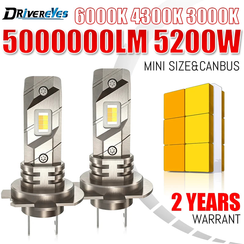 H1 LED Headlights 5000000LM 5200W 16PCS 7585 CSP High Low Beam Turbo 6000K Auto Light 1:1