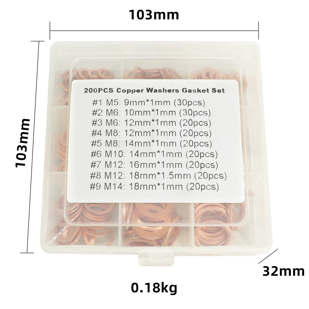 Copper Gasket Boxed Multistandard O Shaped Copper Gasket Combination Oil Plugging and Sealing Ri - Automotive LED Light