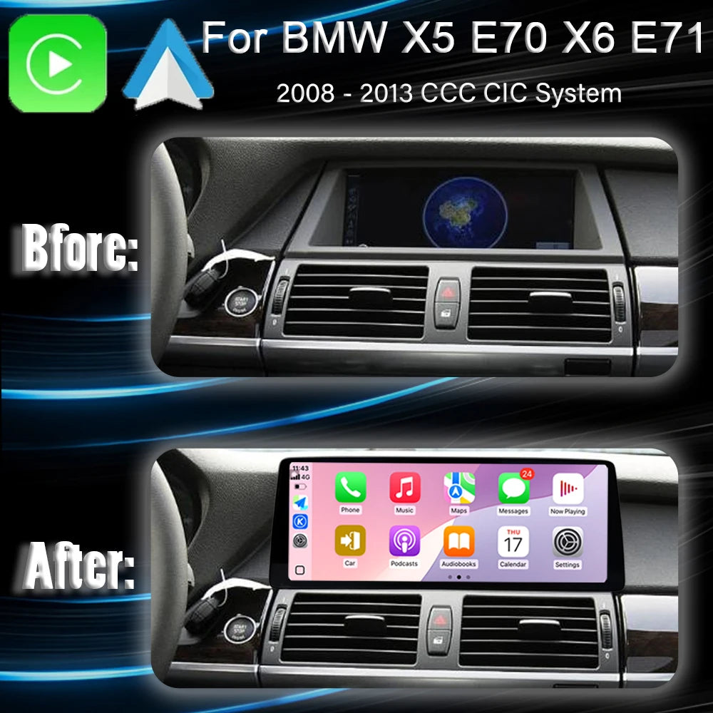 12.3inch Android System Wireless Carplay AUTO Head Unit For BMW X5 E70 X6 E71 2008-2013 CC