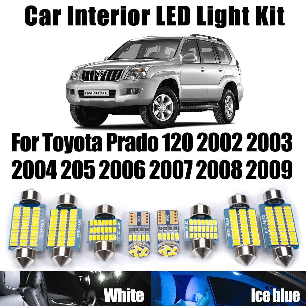 17-Piece LED Interior Light Kit for Toyota Prado 120 2003 -2009 - Canbus Dome Map Door Trunk Bulbs | AUTOKITSHOP