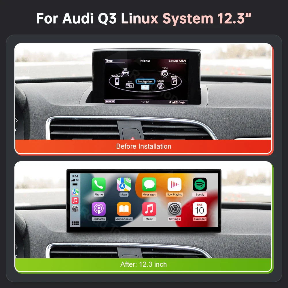 RoadTop 12.3'' Linux Screen Wireless CarPlay Car Multimedia Display For Audi A1 Q3 2012-20 | AUTOKITSHOP