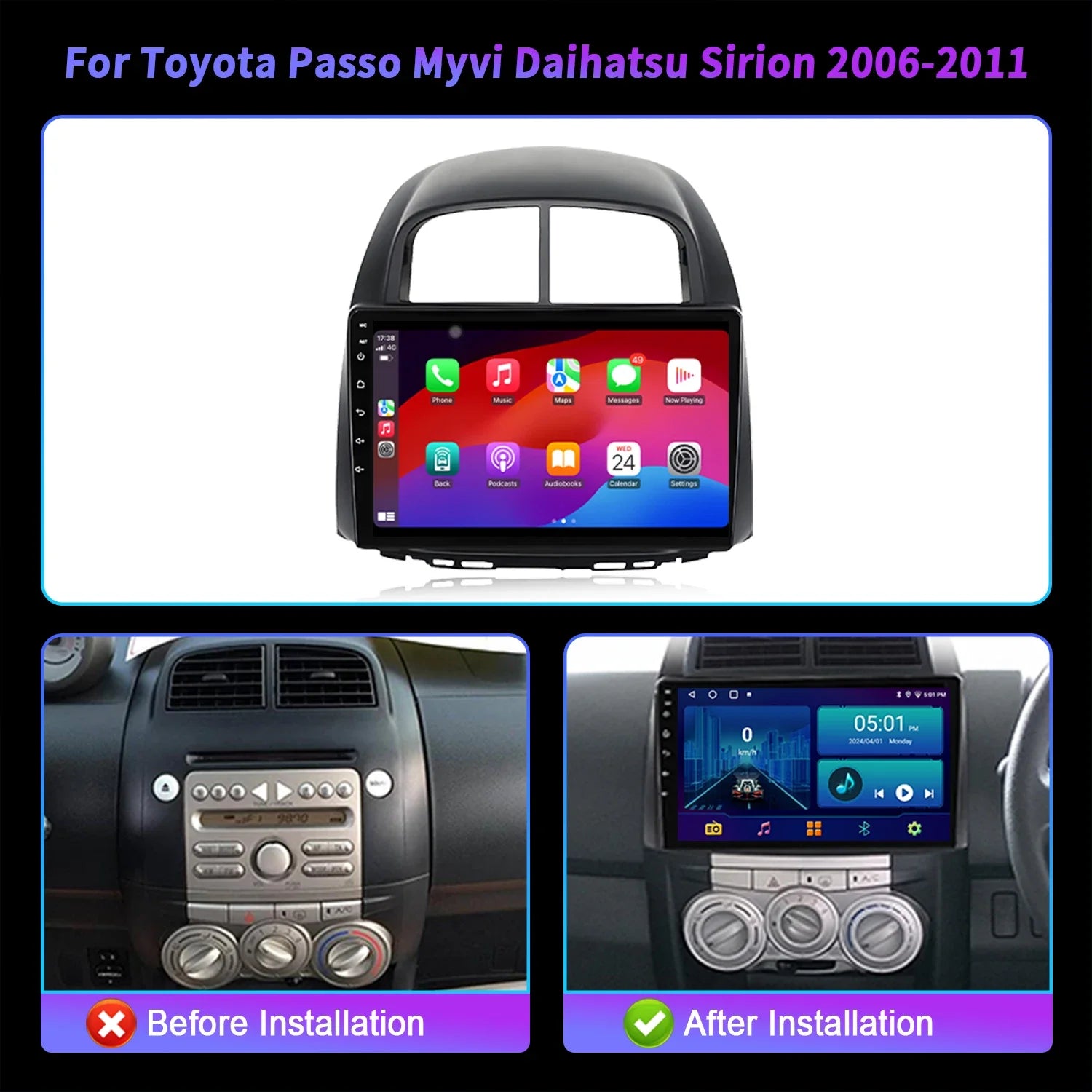 Android 14 For Toyota Passo Myvi Daihatsu Sirion 2006-2011 Car Radio Multimedia Player Nav